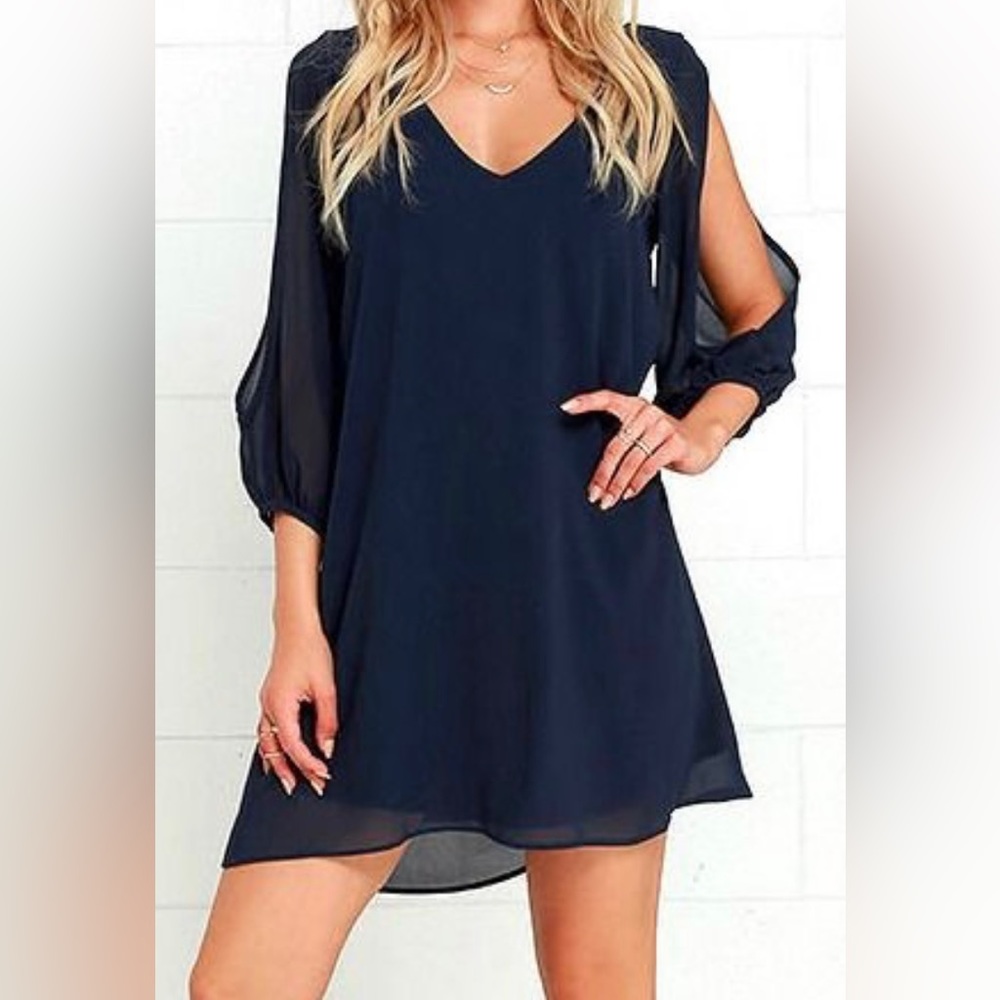 Lulus Navy Blue Open Sleeves Midi Dress Size XS